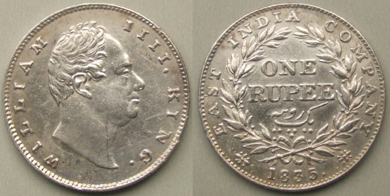 East India Company, 1835 silver rupee
